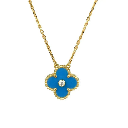 [Olivia Jewelry]CLOVER 15MM DIAMOND AND BLUE AGATE NECKLACE