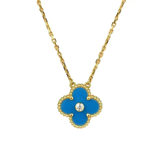 [Olivia Jewelry]CLOVER 15MM DIAMOND AND BLUE AGATE NECKLACE