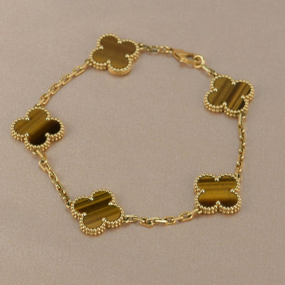 [Olivia JW]CLOVER  5 MOTIFS TIGER EYE BRACELET