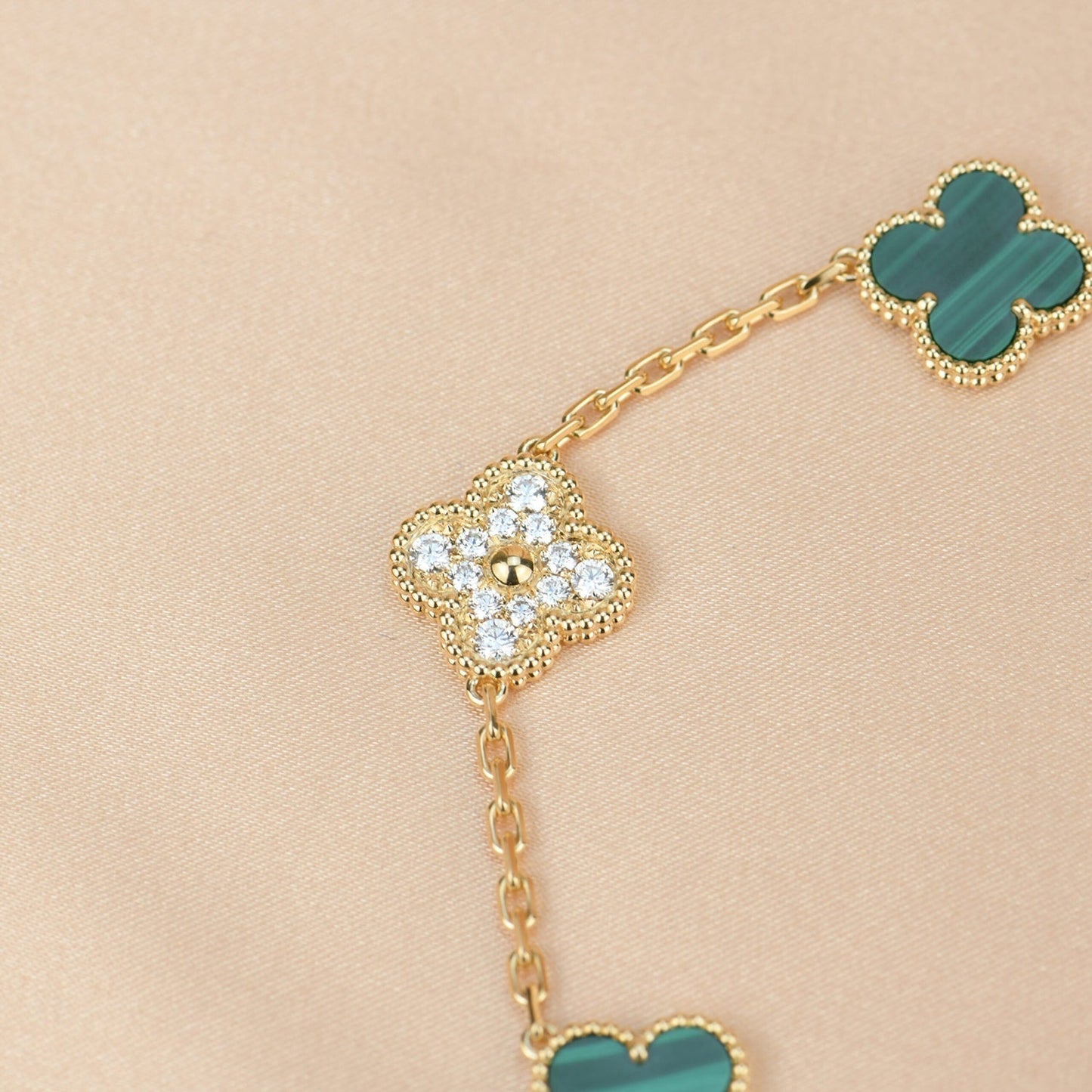 [Olivia JW]CLOVER  5 MOTIF MALACHITE DIAMOND BRACELET