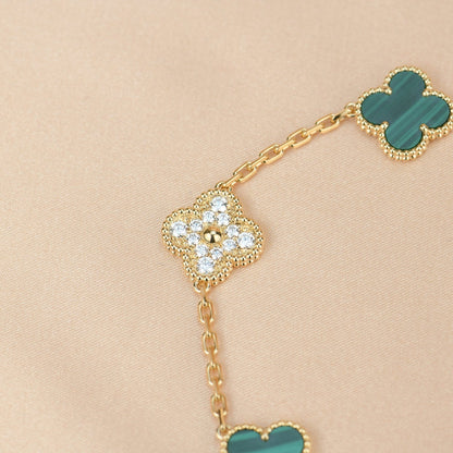 [Olivia JW]CLOVER  5 MOTIF MALACHITE DIAMOND BRACELET