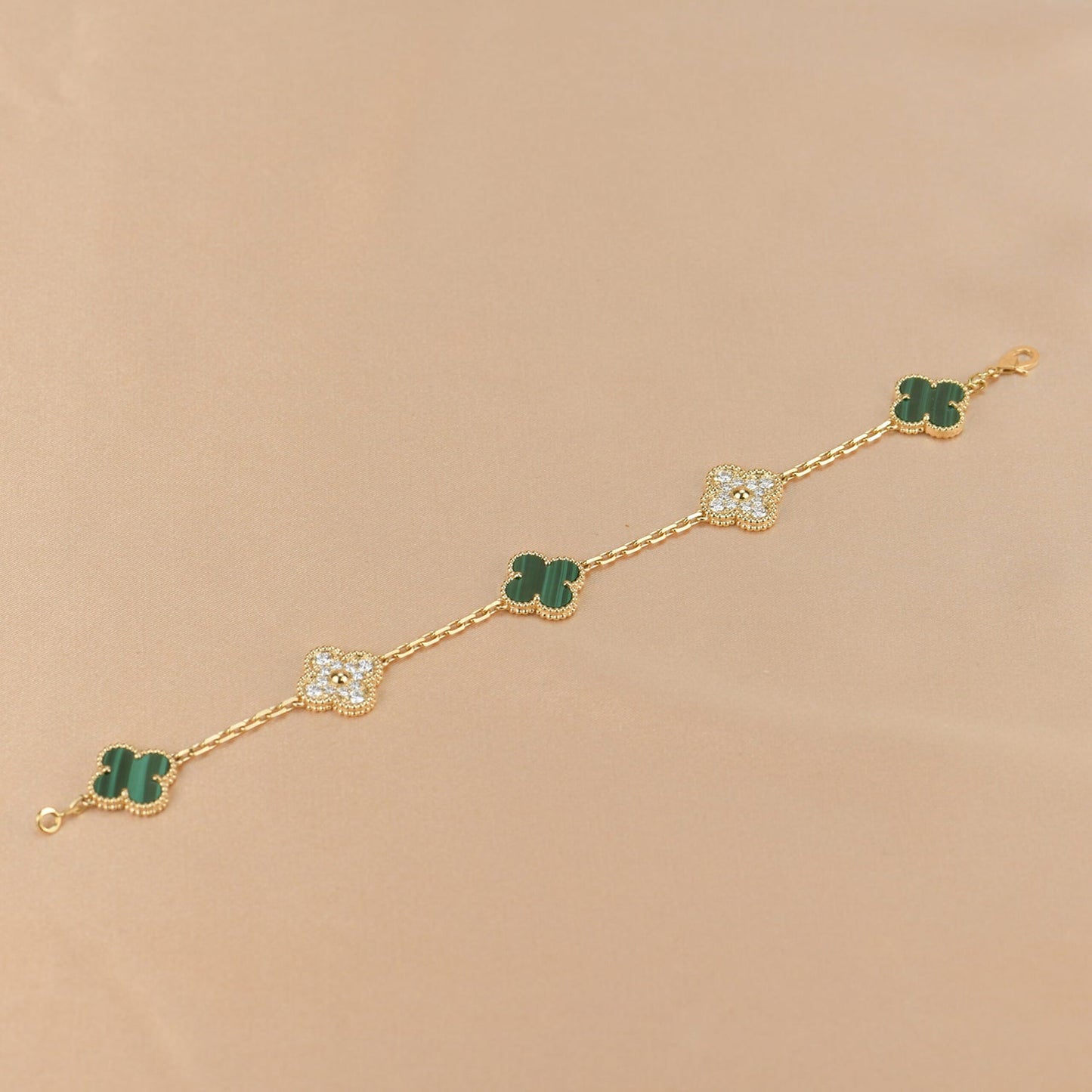 [Olivia JW]CLOVER  5 MOTIF MALACHITE DIAMOND BRACELET