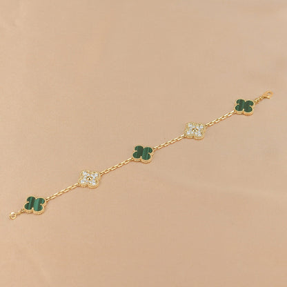 [Olivia JW]CLOVER  5 MOTIF MALACHITE DIAMOND BRACELET