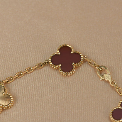 [Olivia Jewelry]CLOVER  5 MOTIFS CARNELIAN GOLD BRACELET