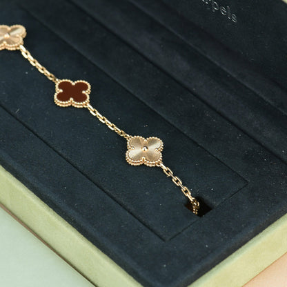 [Olivia Jewelry]CLOVER  5 MOTIFS CARNELIAN GOLD BRACELET