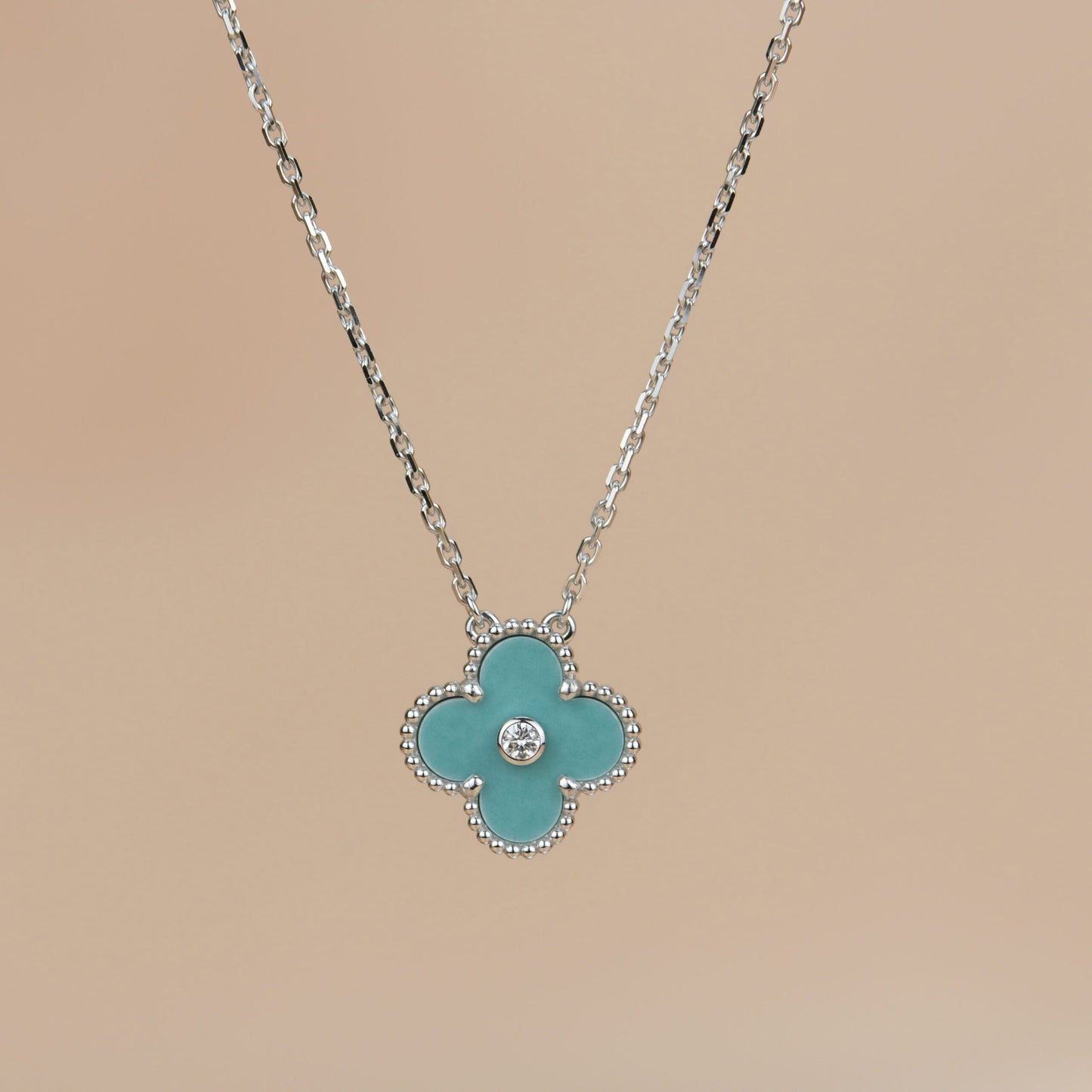 [Olivia Jewelry]CLOVER 15MM DIAMOND SVRES PORCELAIN  NECKLACE SILVER