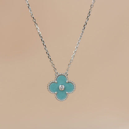 [Olivia Jewelry]CLOVER 15MM DIAMOND SVRES PORCELAIN  NECKLACE SILVER