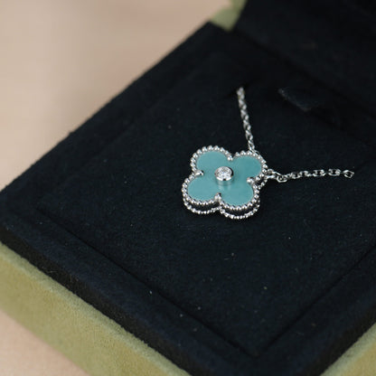[Olivia Jewelry]CLOVER 15MM DIAMOND SVRES PORCELAIN  NECKLACE SILVER