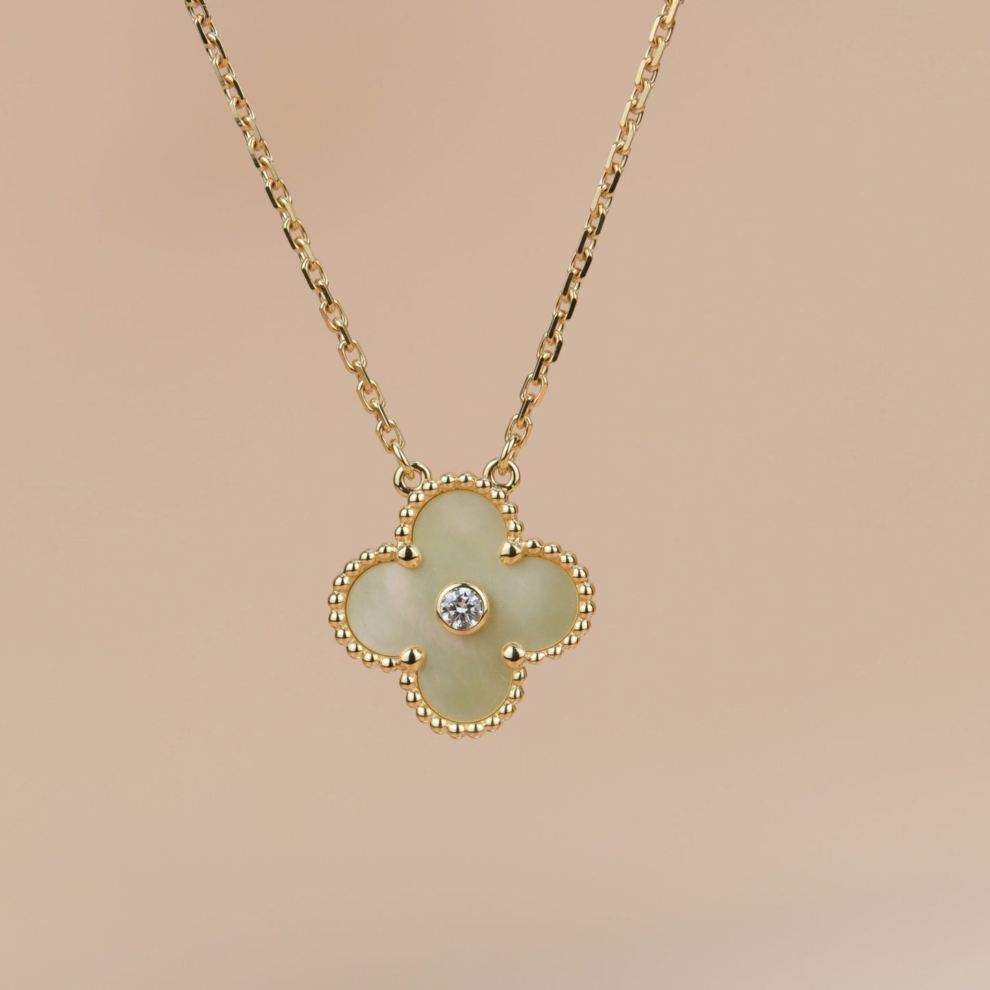 [Olivia Jewelry]CLOVER 15MM DIAMOND GOLD MOTHER OF PEARL NECKLACE
