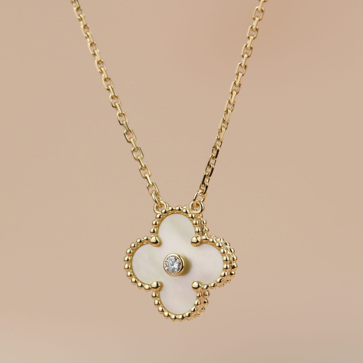 [Olivia Jewelry]CLOVER 15MM DIAMOND GOLD MOTHER OF PEARL NECKLACE