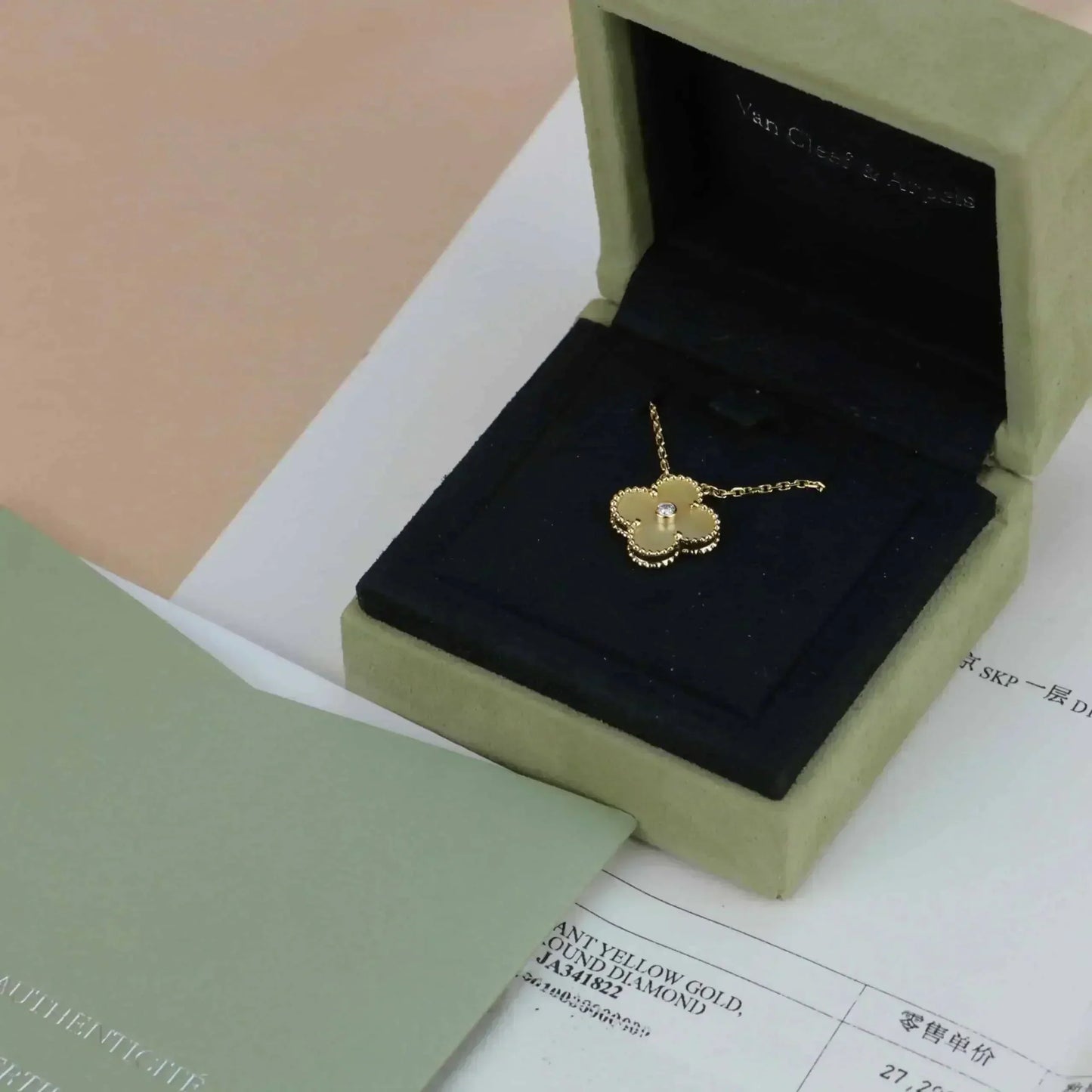[Olivia Jewelry]CLOVER 15MM DIAMOND GOLD MOTHER OF PEARL NECKLACE