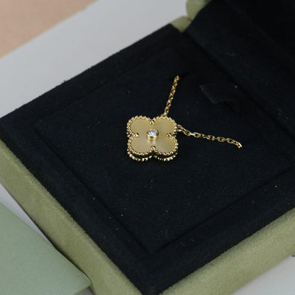 [Olivia Jewelry]CLOVER 15MM DIAMOND GOLD MOTHER OF PEARL NECKLACE