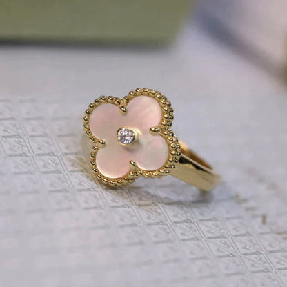 [Olivia Jewelry]CLOVER PINK MOP RING GOLD DIAMOND