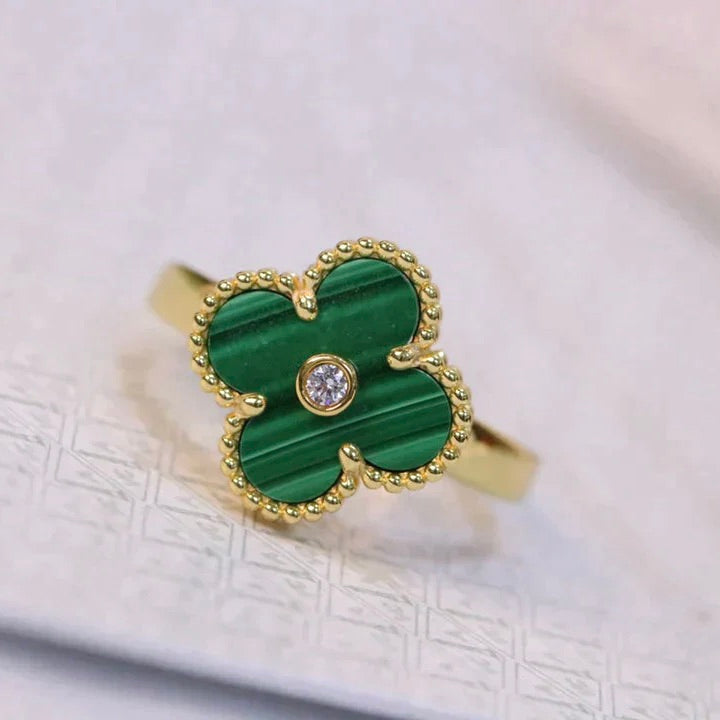 [Olivia Jewelry]CLOVER MALACHITE RING GOLD DIAMOND