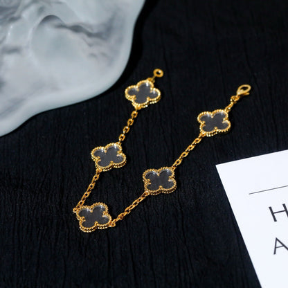 [Olivia JW]CLOVER 5 MOTIF ROCK CRYSTAL PINK GOLD BRACELET