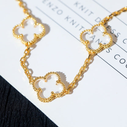 [Olivia JW]CLOVER 5 MOTIF ROCK CRYSTAL PINK GOLD BRACELET