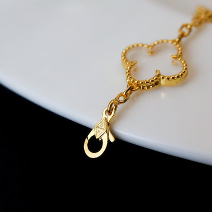 [Olivia JW]CLOVER 5 MOTIF ROCK CRYSTAL PINK GOLD BRACELET