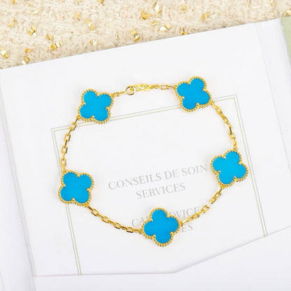 [Olivia JW]CLOVER 5 MOTIFS TURQUOISE BRACELET