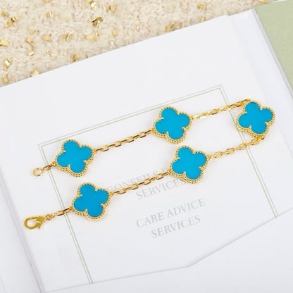 [Olivia JW]CLOVER 5 MOTIFS TURQUOISE BRACELET