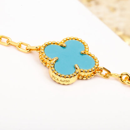 [Olivia JW]CLOVER 5 MOTIF TURQUOISE DIAMOND GOLD BRACELET