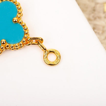 [Olivia JW]CLOVER 5 MOTIF TURQUOISE DIAMOND GOLD BRACELET
