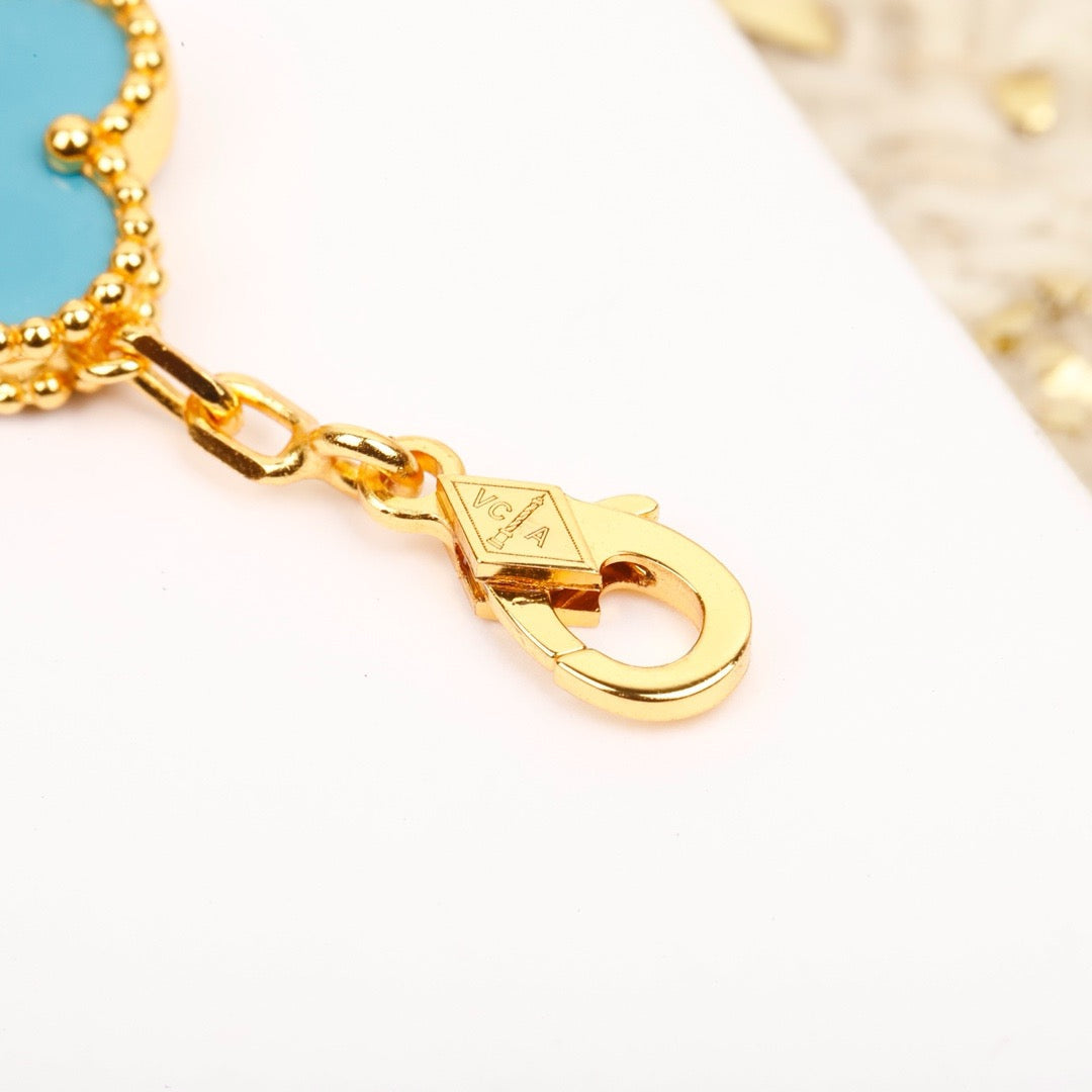[Olivia JW]CLOVER 5 MOTIF TURQUOISE DIAMOND GOLD BRACELET