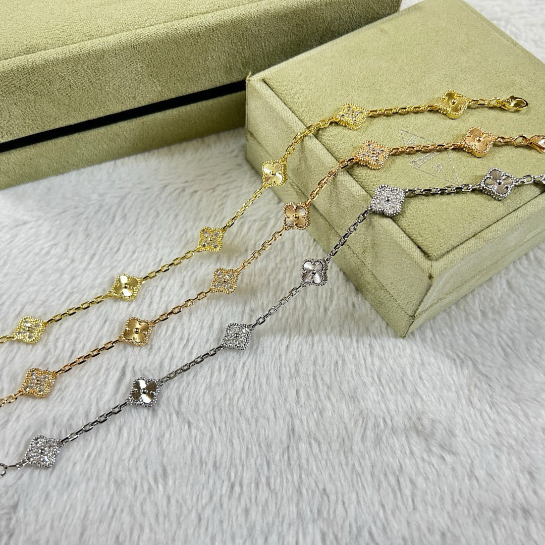 [Olivia JW]CLOVER 6 MOTIF DIAMOND LASER BRACELET