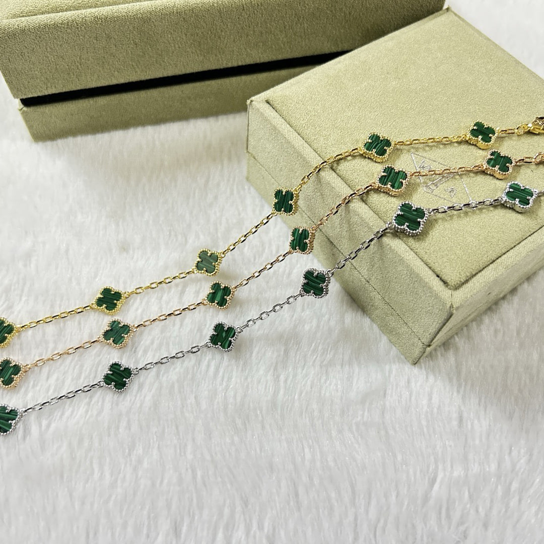 [Olivia JW]CLOVER 6 MOTIF MALACHITE BRACELET