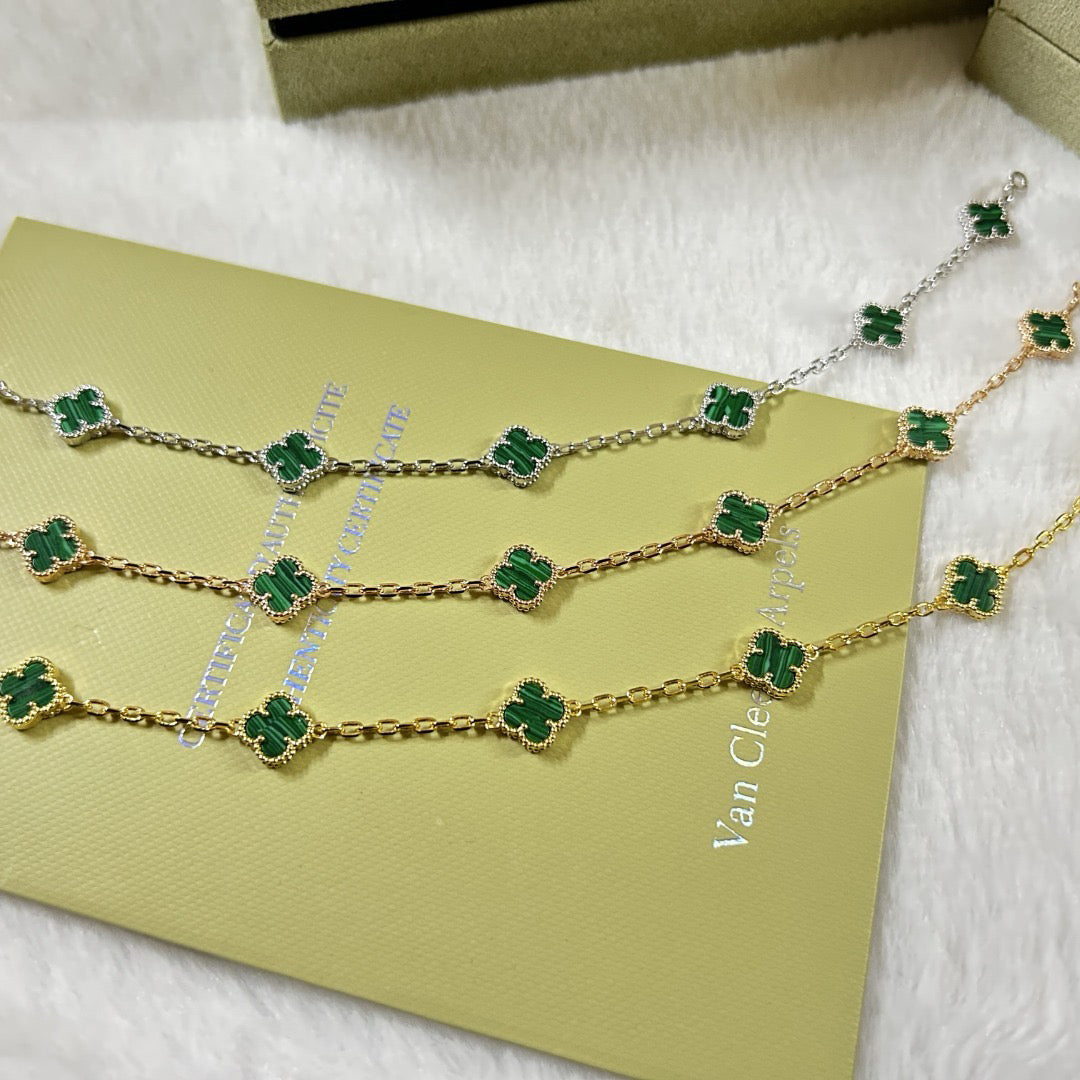 [Olivia JW]CLOVER 6 MOTIF MALACHITE BRACELET