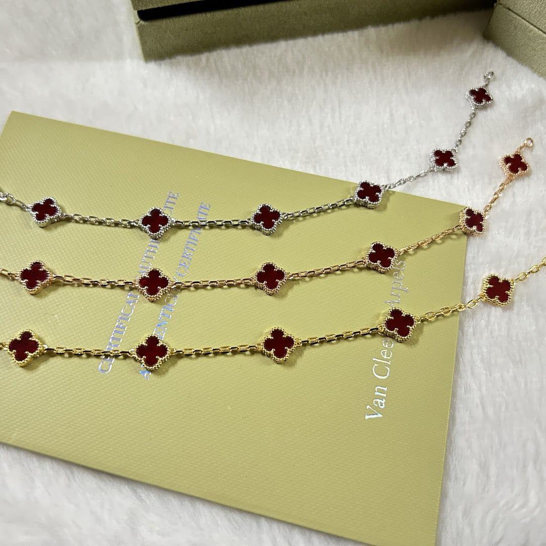 [Olivia JW]CLOVER 6 MOTIF RED AGATE BRACELET