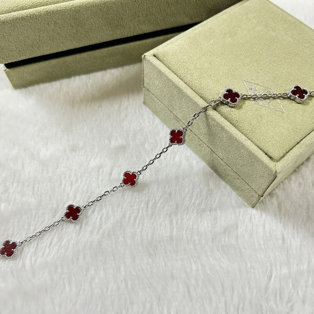 [Olivia JW]CLOVER 6 MOTIF RED AGATE BRACELET