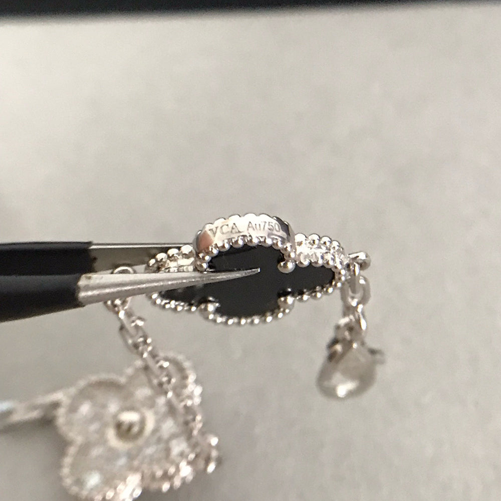 [Olivia JW]CLOVER 5 MOTIF ONYXS DIAMOND BRACELET SILVER