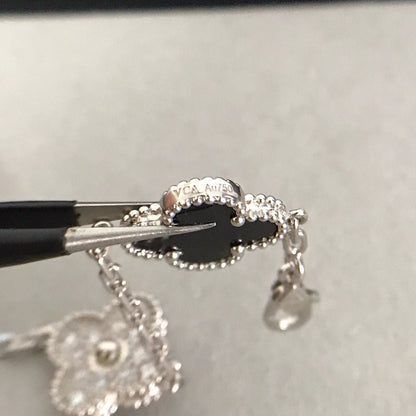 [Olivia JW]CLOVER 5 MOTIF ONYXS DIAMOND BRACELET SILVER