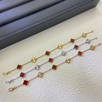 [Olivia JW]CLOVER 6 MOTIF RED AGATE LASER BRACELET