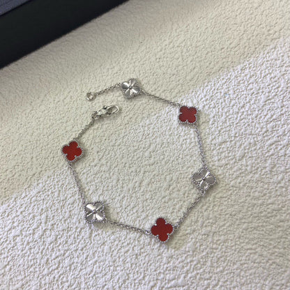[Olivia JW]CLOVER 6 MOTIF RED AGATE LASER BRACELET