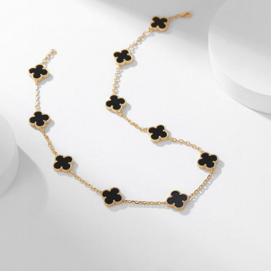 [Olivia Jewelry]CLOVER 10 MOTIFS ONYX NECKLACE