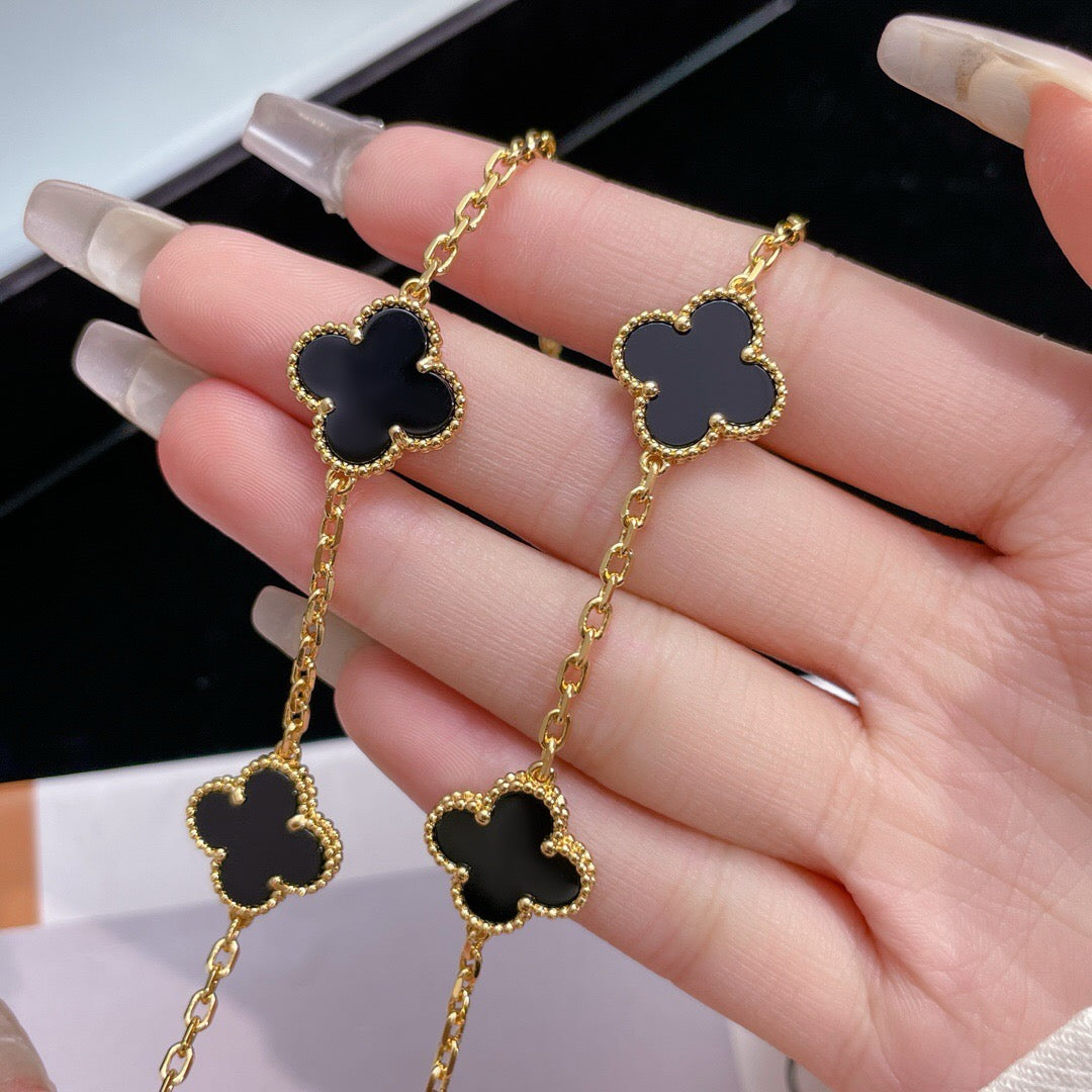 [Olivia Jewelry]CLOVER 10 MOTIFS ONYX NECKLACE