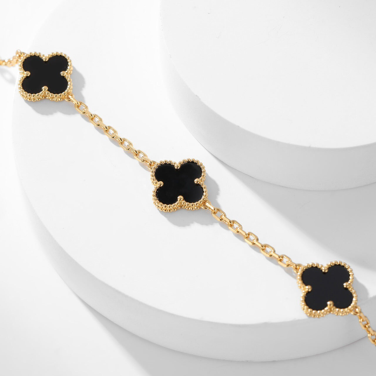 [Olivia Jewelry]CLOVER 10 MOTIFS ONYX NECKLACE