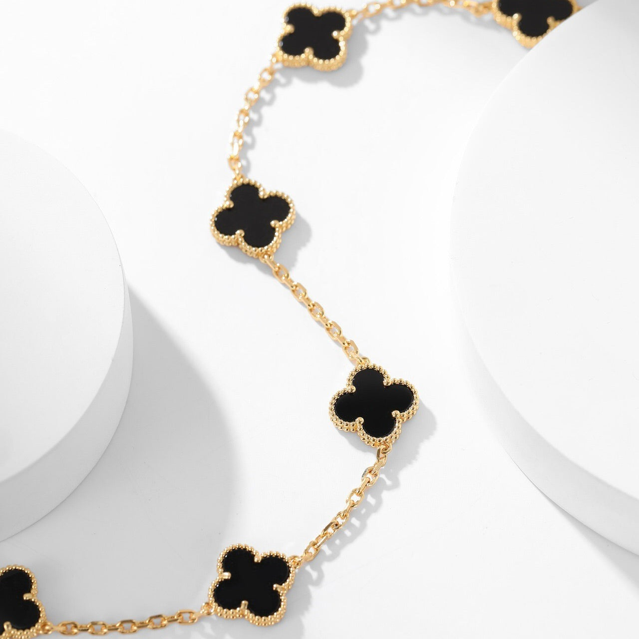 [Olivia Jewelry]CLOVER 10 MOTIFS ONYX NECKLACE