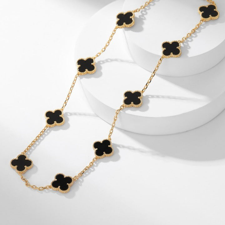 [Olivia Jewelry]CLOVER 10 MOTIFS ONYX NECKLACE