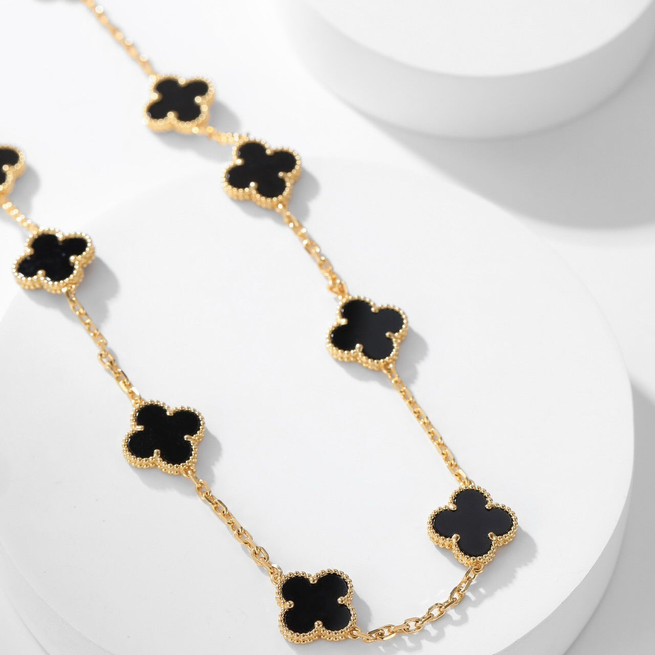 [Olivia Jewelry]CLOVER 10 MOTIFS ONYX NECKLACE