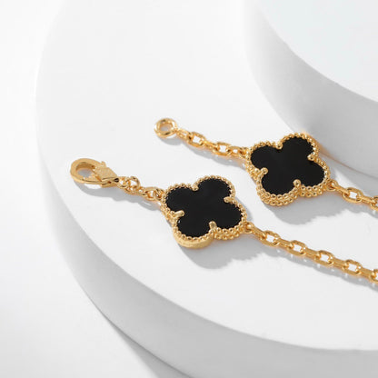 [Olivia Jewelry]CLOVER 10 MOTIFS ONYX NECKLACE