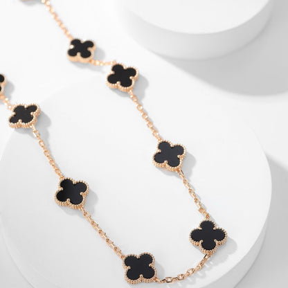[Olivia Jewelry]CLOVER 10 MOTIFS ONYX NECKLACE