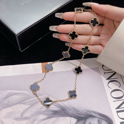 [Olivia Jewelry]CLOVER 10 MOTIFS ONYX NECKLACE