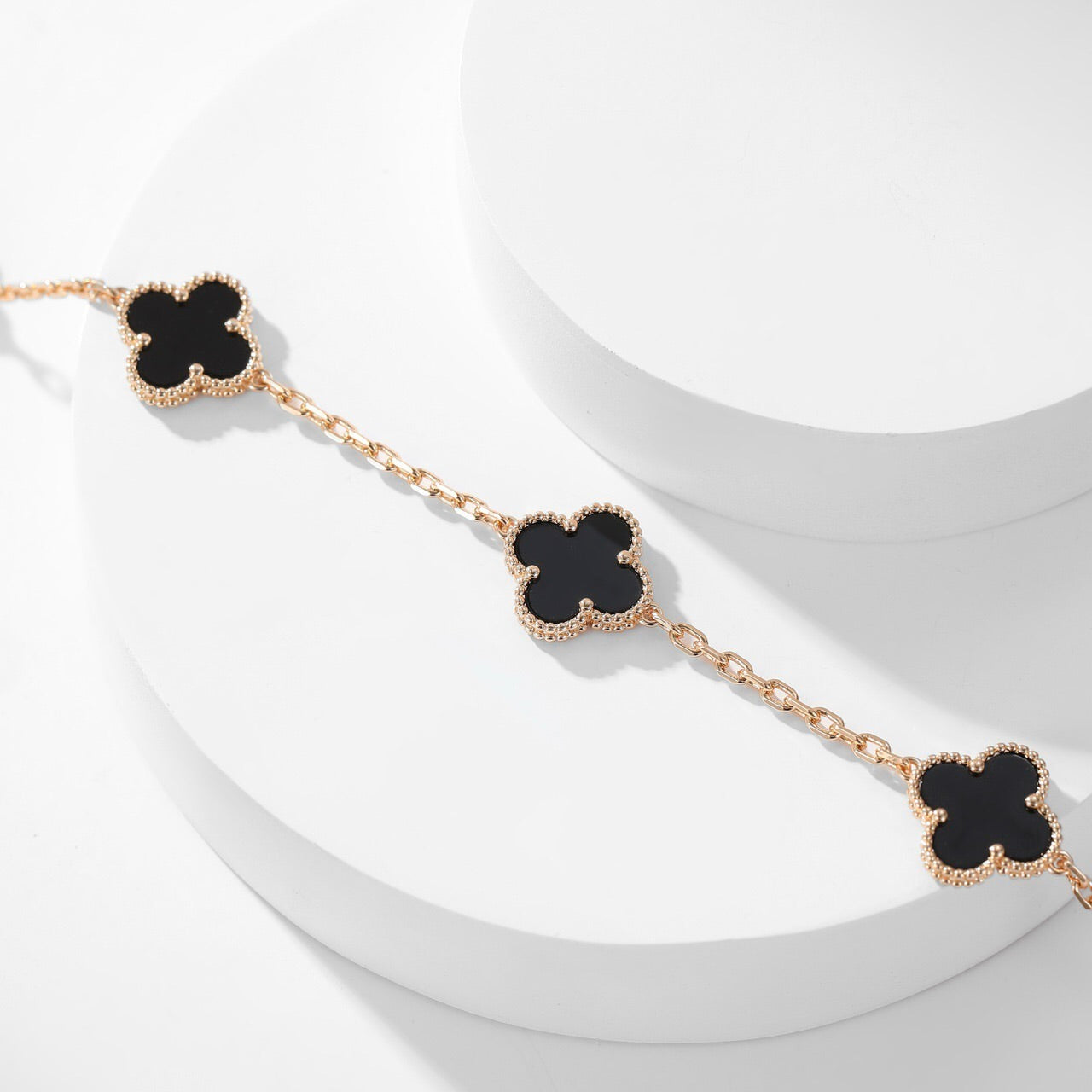 [Olivia Jewelry]CLOVER 10 MOTIFS ONYX NECKLACE