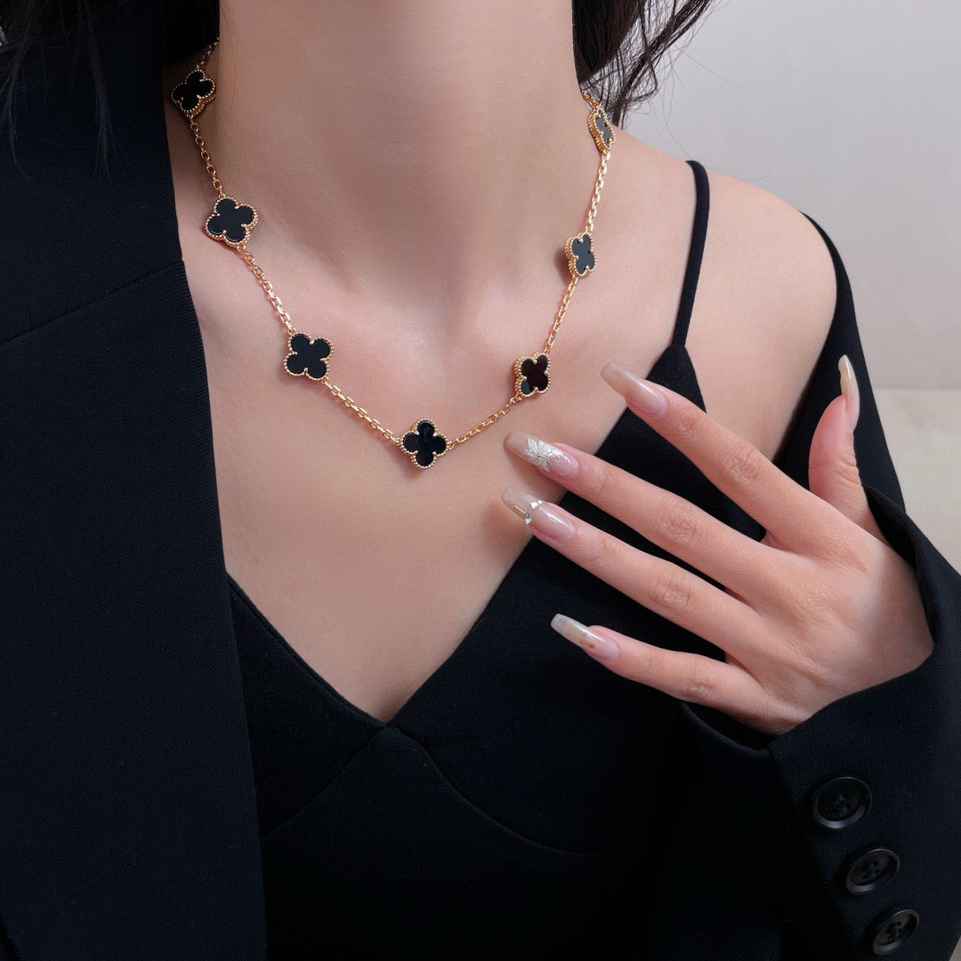 [Olivia Jewelry]CLOVER 10 MOTIFS ONYX NECKLACE