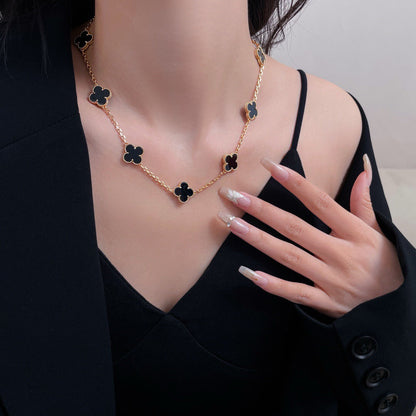 [Olivia Jewelry]CLOVER 10 MOTIFS ONYX NECKLACE