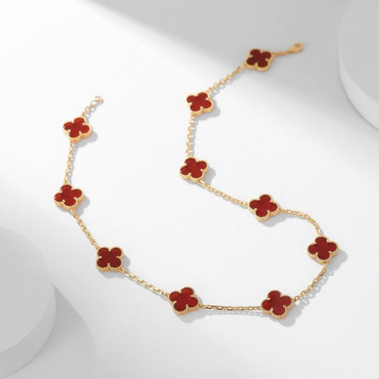 [Olivia Jewelry]CLOVER 10 MOTIFS CARNELIAN NECKLACE