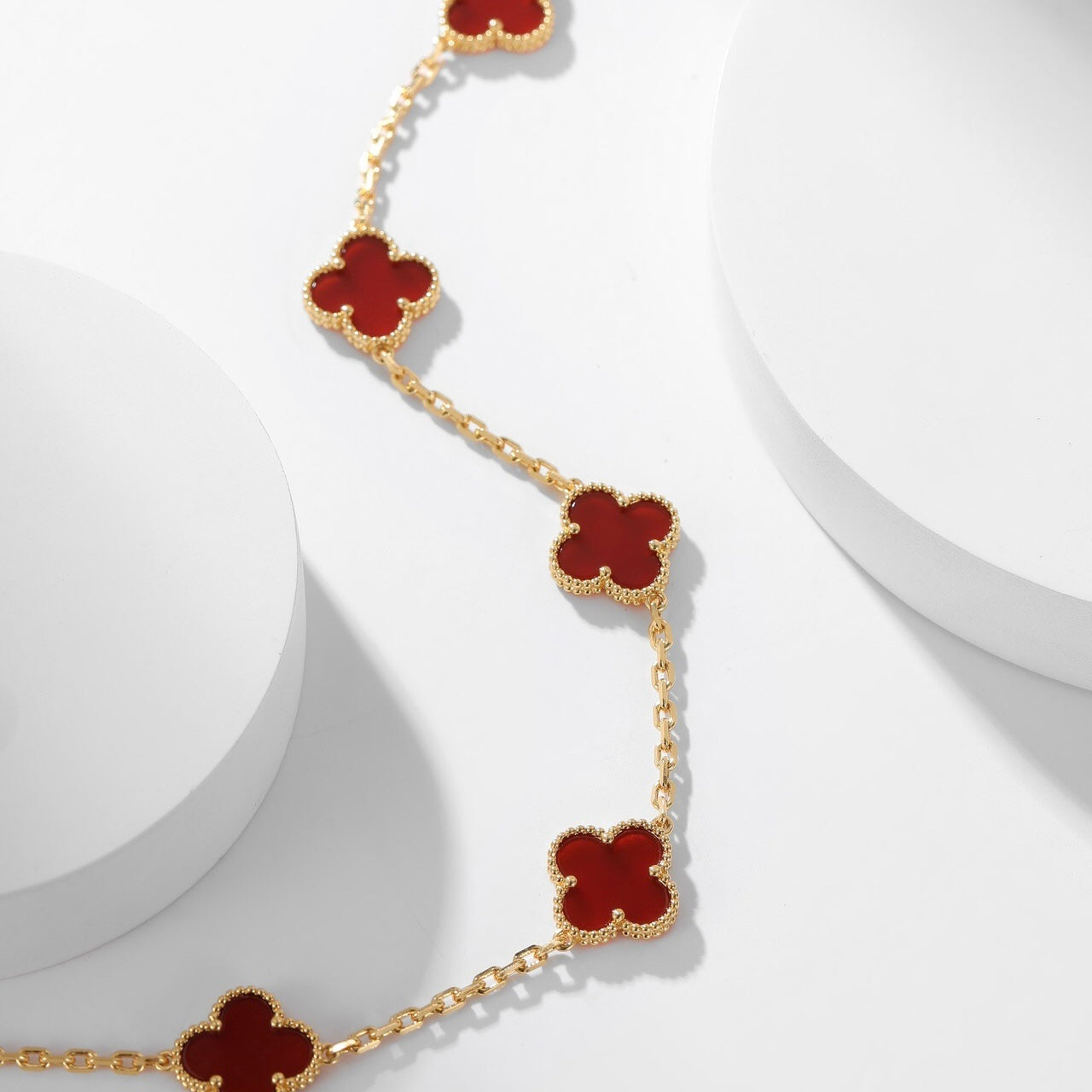 [Olivia Jewelry]CLOVER 10 MOTIFS CARNELIAN NECKLACE