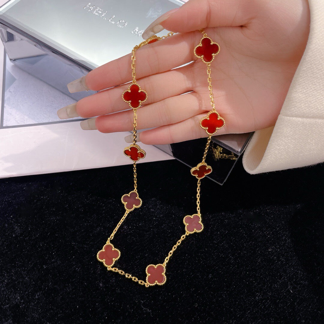 [Olivia Jewelry]CLOVER 10 MOTIFS CARNELIAN NECKLACE